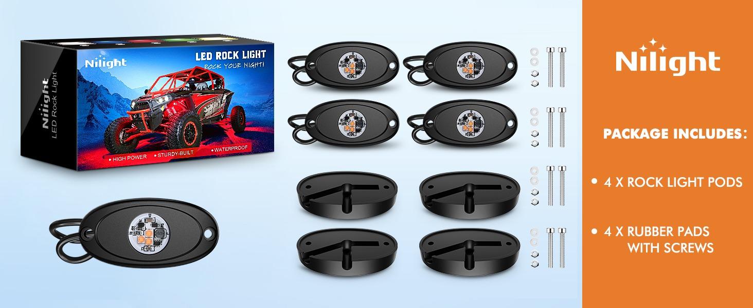 Nilight 4PCS 14-in LED Rock Lights Kit - Aluminum Housing, IP68 Waterproof Exterior Pods, Heat Resistant Heat Diss., Wheel Well Lights, 10-32V DC 12v–24v Ready, Pink Purple Underglow for Cars, Trucks, Long-Lasting Truck Accessories (Father's Day Gift), Le