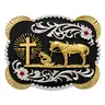 Men's Heavy Duty Zinc Alloy Western Belt Buckle - Animals Motif, Cross & Cowboy Art, 3D Engraving, Rhinestone Decor, Floral Accent, Snap Closure, Blinged-Out Men's Belts Compatible for Rodeo Use, Easy to Swap