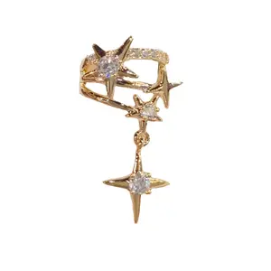 Minimalist Zircon Metal Star Ear Cuff DDES0741, Unique and Luxurious Design, 14K Gold-Plated