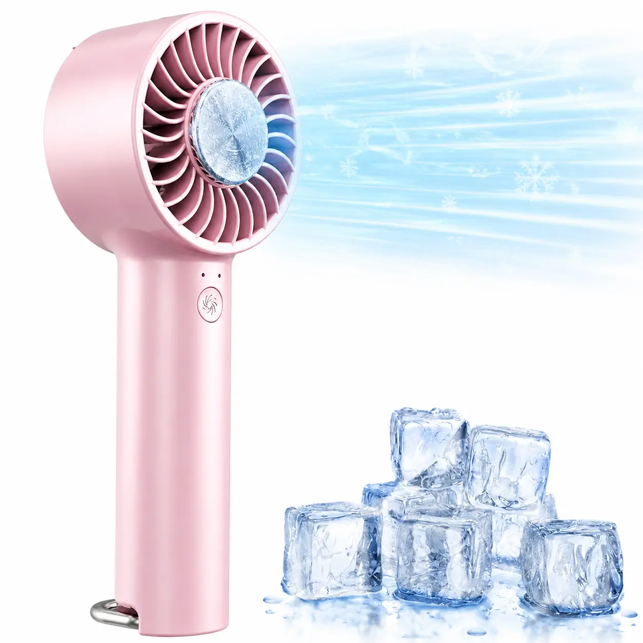 Portable Turbo Handheld Fan with Ice Cooling Plate, 5-Speed Adjustable Mini Fan, Rechargeable USB-C Personal Cooling Fan for Travel, Outdoor, Office & Summer (Pink)