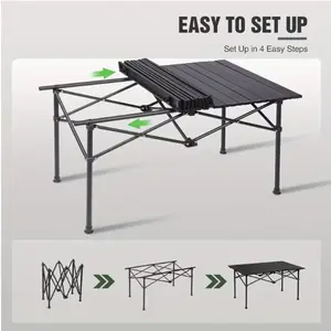 Heavy-Duty Folding Camping Table - Lightweight Portable Outdoor picnic table with Easy Setup, Compact Metal camp table for Backpacking, Tailgating, RV, Home - Quick Setup in 4 Steps, Sturdy & Stable Design - Black