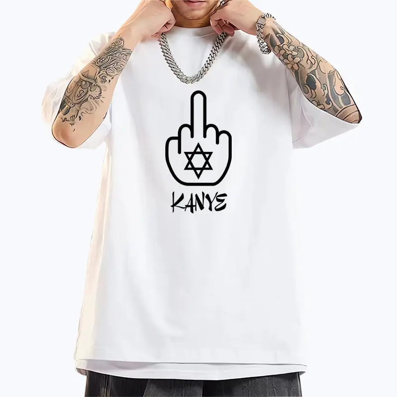 Middle Finger Kanye vintage T shirt Men's clothes High Quality O-Neck Hip Hop streetwear Oversized Tee short sleeve Cotton T-shirts Menswear Tshirt