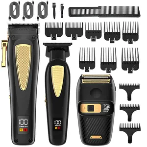 Rechargeable Clippers And Trimmers 3 Piece Barber Kit Professional Hair Clippers Electric Razor Shavers Set Cordless Beard Trimmer For Men Perfect Clippers For Mens Hair Cutting Christmas Gifts for Men