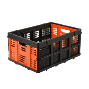 Collapsible Crate, 55L Foldable Plastic Milk Crate with Side Handles, Heavy Duty Stackable Containers Folding Storage Baskets for Food, Drinks, Books, Tools
