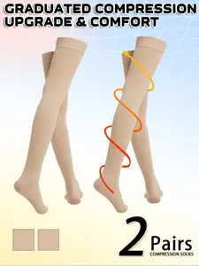 2 Pairs Knee Thigh High Compression Stockings Over the Knee for Women Men Long Socks 15 - 20 mmhg Circulation Socks Blood Flow Issues Running Pregnancy Sport Gym Athletic Socks Medias para la Mujer Medical