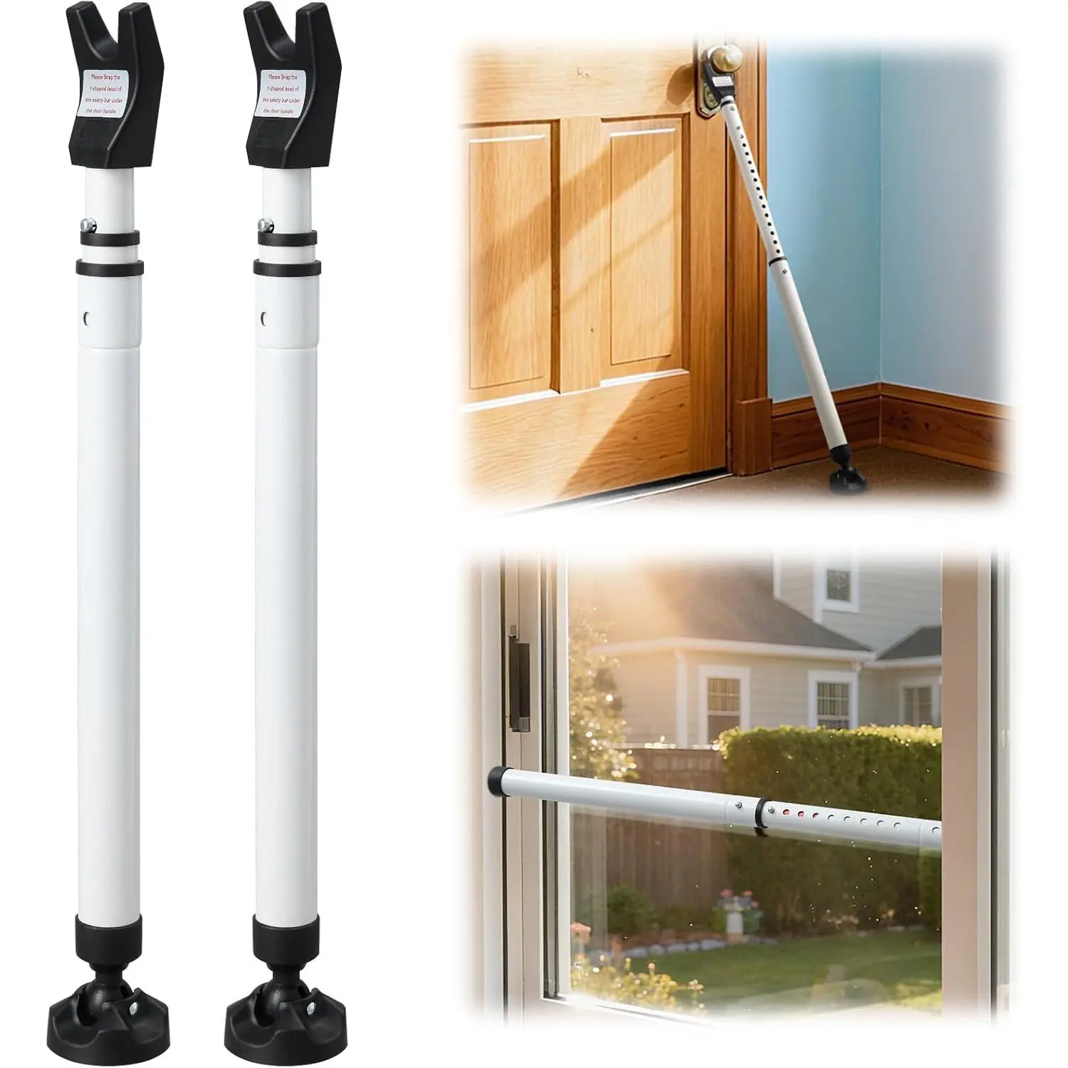 Door Security Bar, Door Stoppers Security, Ajustable Window Lock Stick Burglar Safety Bars Up to 47 inch, Resist 400lbs Force for Home Hotel Seniors Kids Pet 2 Pack