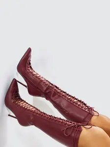Dagger Lace Up Boots - Burgundy