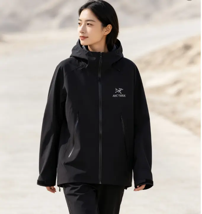 Black Hooded Outdoor Hard Shell Jacket, Waterproof Windproof Full Zip Hooded Coat For Hiking Camping Mountain Climbing And Daily Outdoor Activities