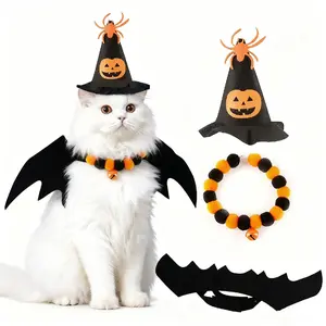 Cat Halloween Costumes Set, Personalized Cat Collars Breakaway with Bell, Pets Bat Wing, Spider Pumpkin Hat Cats Costume, Halloween Party Puppy Dress Up Accessories Outfits Pet Supplies