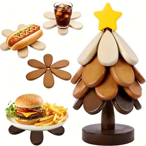 Wooden Insulated Placemats - Extra Thick Upgraded Version, Includes 3/4 Cutting Boards and 1 Stand, Suitable for Platters, Pans, Bowls, Teapots, Heat Racks - Multi-functional Decoration