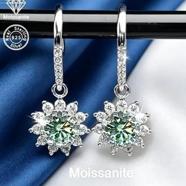 Sunflower Cut Moissanite Earrings for Women, 1CT 925 Sterling Silver Drop Dangle Style, Hypoallergenic Bridal Jewelry for Wedding & Party, Luxurious Feel, Sensitive Ears, Unique Cut, Sunflower Earrings, Drop Earrings