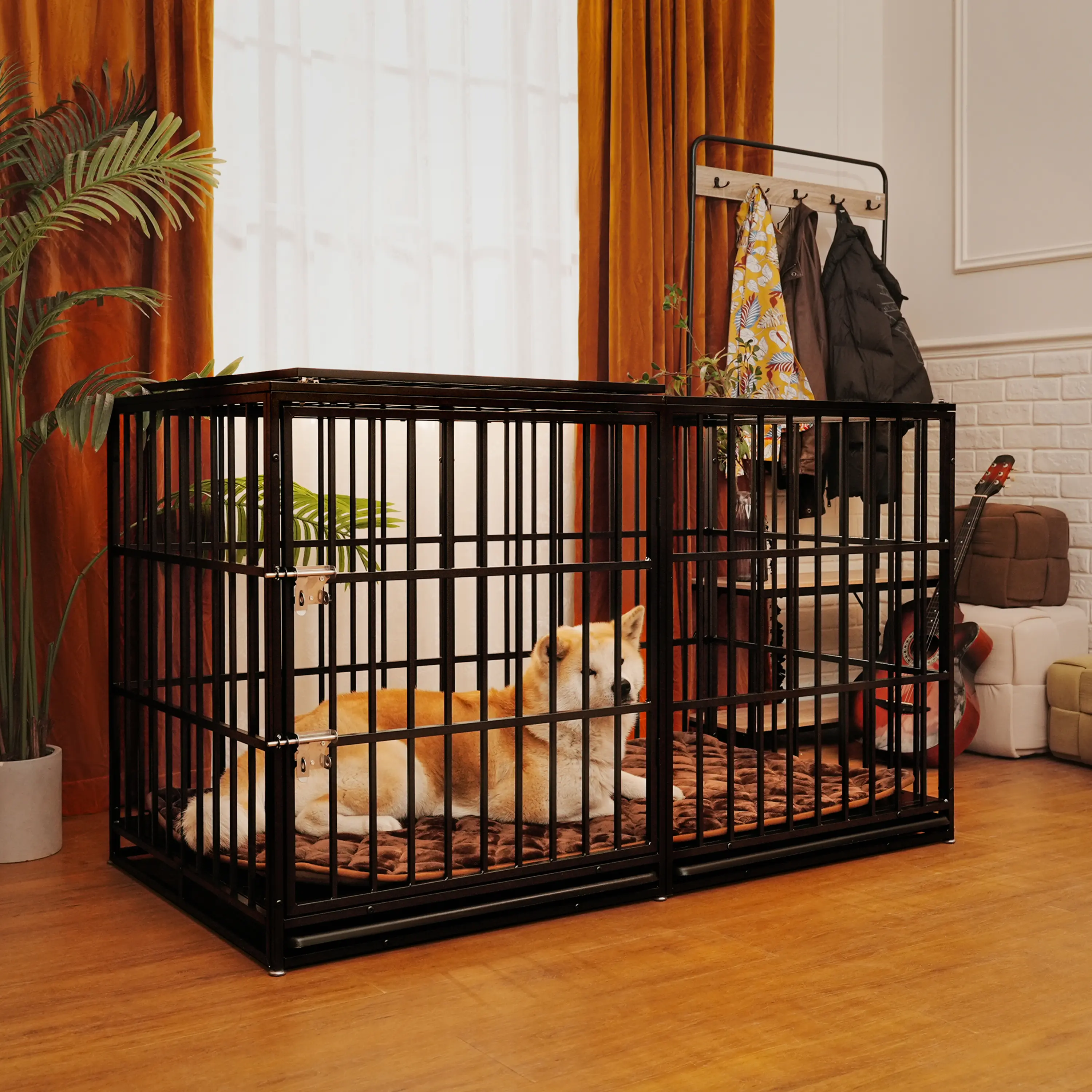 61" Extra Large Dog Crate, Heavy Duty Metal Wire Dog Kennel with Double Locking Doors & Leak-Proof Tray, Strong Pet Cage for Large Dogs, Indoor/Outdoor Use