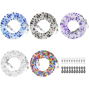 Eyeglasses Chain, 5 Pack Glasses Chain Non-Slip Spectacle Chain with 10 Pair Ear Hooks, Colorful Beaded Sunglasses Chain Lanyard Eyewear Retainer, Eyeglass Strap Holder for Women Reading Sports