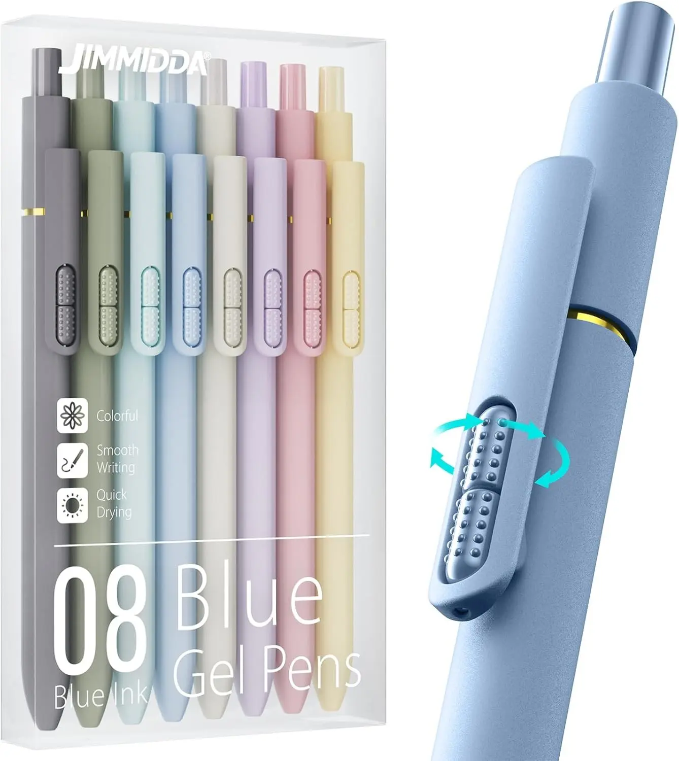 8Pcs Blue Gel Pens - 0.7mm Medium Point Blue Ink Pens | Smooth Writing - Quick Drying Retractable Pen for Men Women (Morandi - 8Pcs)