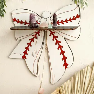 Bow-knot Shaped Wall Shelf, Wooden Hanging Display Rack, Ball Texture Pattern Decor for Living Room, Bedroom, Entryway, Balcony