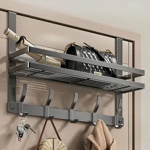 Easy Install Door Mounted Storage Rack, Multifunctional Metal Hooks, Ideal for Bedroom Bathroom Kitchen Organization, Room Organizer