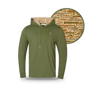 GRUNK DOLFER Men's Golf Sweatshirt - Army Green Inside Print, Long-Sleeve, Wrinkle-Resistant, Fitted Medium-Length, SPF 50+ Lightweight Breathable Sun Shell, Casual Tops for Golf & Outdoor Activities