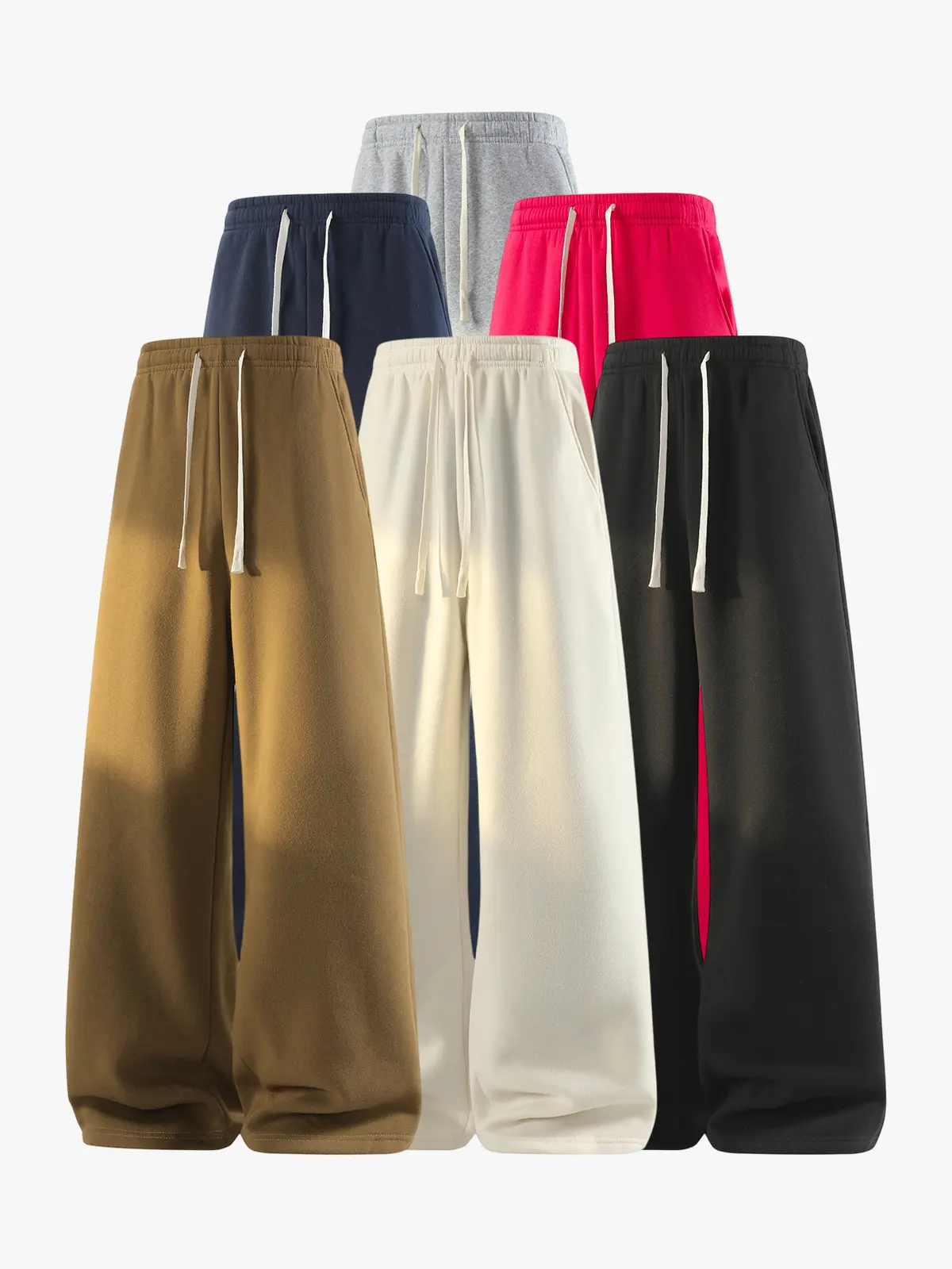 3-pack men’s long pants, men’s casual athletic long pants, men’s straight-leg pants.Simple and casual, versatile design with an elastic waistband and drawstring for easy waist adjustment; loose wide-leg fit—suitable for daily commuting, campus wear, stree