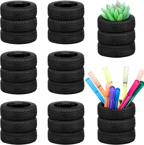8 Pcs Tire Shaped Pen Holder Desk Decor for Men Tire Shaped Planter Holder Funny Pencil Brush Pot for Office Desk Accessories Christmas Gift