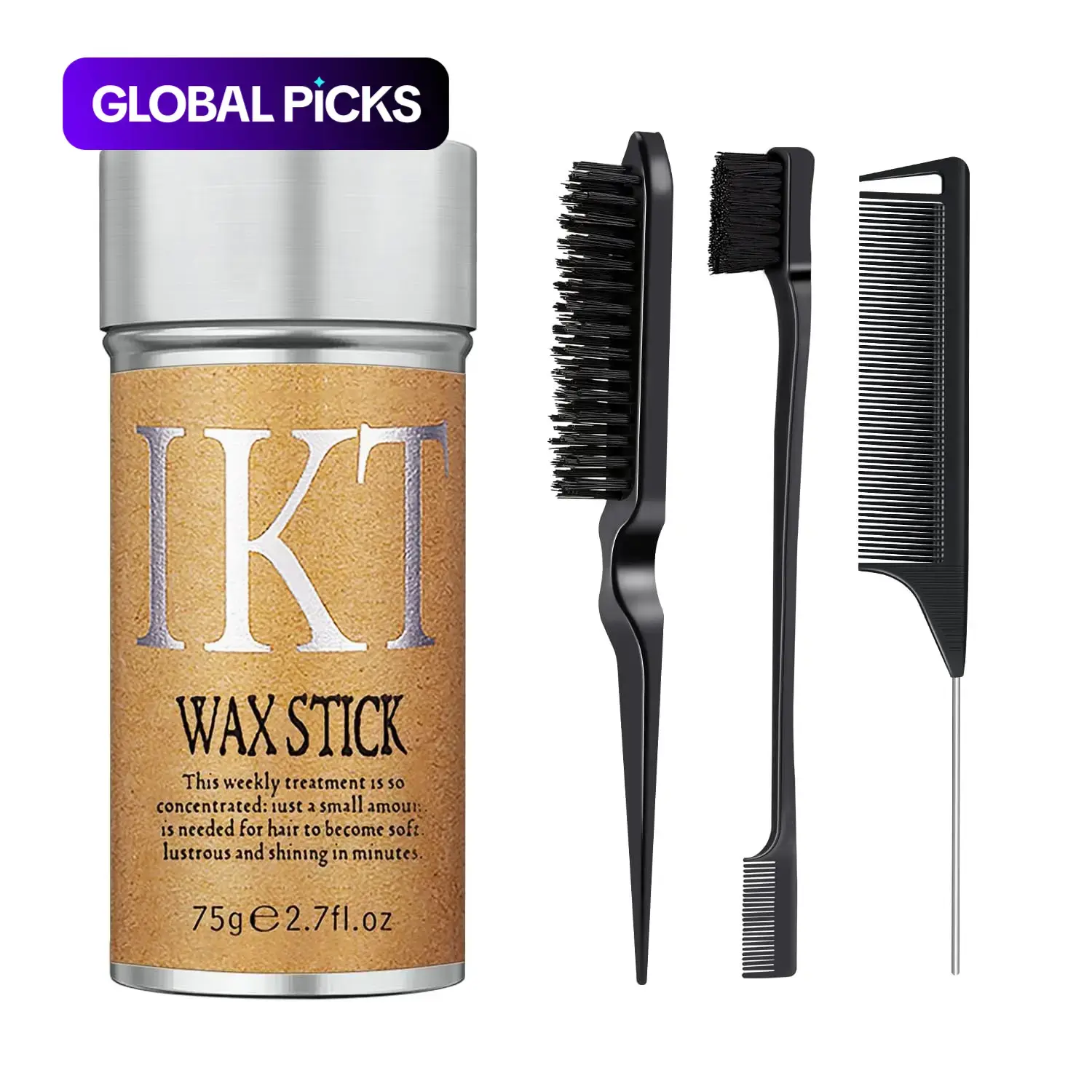 Hair Wax Stick with Brush and Comb Set, 4 Pack Strong-Hold Hair Styling Set for Men and Women Haircare #GLOBAL PICKS
