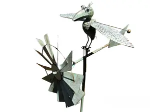 Whimsical Moving Kinetic Metal Bird with Glasses Yard Stake Wind Spinner Whirly-Gig - 51" Tall