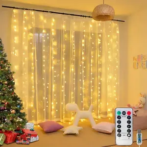 USB Powered Christmas Lights Outdoor Fairy Curtain Lights, 300LEDs Twinkle Fairy Curtain Lights Fit 9.8X9.8Ft Window, Set Timer In Advanced, 8 Lighting Modes Remote Control for Convenience Usage, Perfect Christmas Decorations