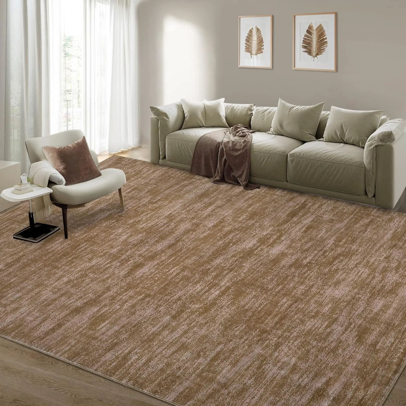 GARVEE Washable Rugs 8x10 Rug for Living Room Modern Area Rug for Bedroom Non Slip Solid Farmhouse Large Area Rug Distressed Soft Non Shedding Stain Resistant Carpet for Dining Room 8'x10' Brown