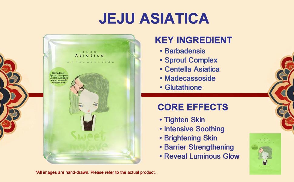 【JU】3-in-1 Asiatica Face Mask | Hydrating, Brightening  & Barrier-Repairing with Aloe Vera, Centella Asiatica,Madecassoside, Glutathione & Sprout Complex | Korean Facial Masks | Korean Skincare