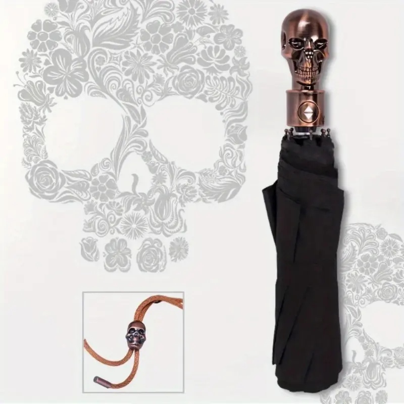 [Punk Style Automatic Umbrella] Compact Punk Style Stainless Steel Automatic Windproof Folding Umbrella - Waterproof 170T Fabric, Metal Skull Head, Lightweight for Sun and Rain, Business Style  katana umbrella umbrella  mosaic umbrella melon soda umbrella