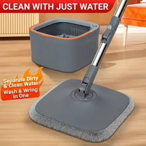 1 Set Spin Mop and Bucket Cleaning System with 2 Replacement Mop Cloths, Multifunction Rotating Mop Set for Washing and Floor Cleaning, Easy to Use Household Cleaning Tool Suitable for Home, Dormitory, Bathroom and Kitchen Use, Spin Mop Replacements