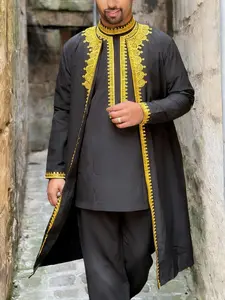 Men's Agbada Dashiki Set, Eyelet Embroidered Blouse & Pants, Loose Fit Design, Ideal for Parties & Daily Wear