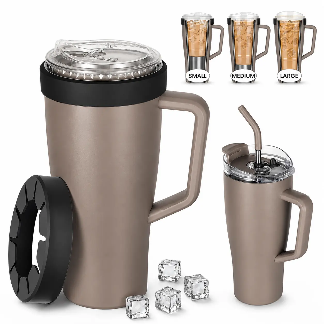 [tiktokshopsummersale]Universal Iced Coffee Sleeve Insulator, 28oz Stainless Steel To Go Tumbler Reusable 3-IN-1 Insulated Cup Holder Fits Most Disposable Cups Small Medium Large Cup Beverage Bottle