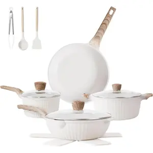 13- Nonstick Pots and Pans Set - Granite Stone Kitchen Cookware Set, PFOA-Free - Includes Frying Pans, Saucepans, Saute Pan - Induction Compatible, White