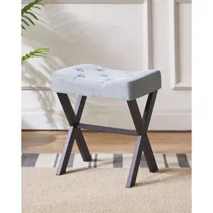 U-Shaped Padded Makeup Stool – 15.5" Height, Linen/Faux Leather Options, X-Shaped Metal Legs, Multi-Use Seat & Footrest