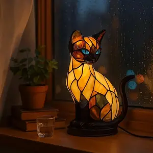 Cat Lamp, Colorful Glass Cat Lamp, Decorative Resin LED Night Light Suitable for Cat Lovers, USB Retro 3D Desk Lamp, Emits Cozy Light for Desk and Fireplace - Fun Gift for Pet Owners Tree Cash Storage Box with Surprise Drawer Rechargeable LED Pet Hair Tri
