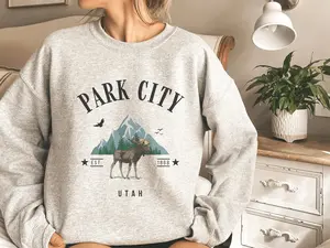 Park City Sweatshirt, Skier Sweater, Utah State Shirt, Moose Pullover, Mountain Crewneck, Salt Lake Hoodie, Womens Snowboard, Vintage Gift Cotton Fit