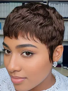 Pixie Wig Short Burgundy Natural Straight Layered Pixie Wig, 150% Density Human Hair Wigs for Women, Daily Party Cosplay Use