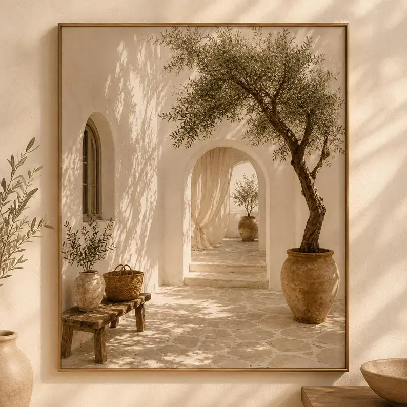 Mediterranean Olive Tree Wall Art Printable poster, Neutral Beige Coastal Poster, Italian Decor, Minimalist Mediterranean , Boho Wall Art homedecor