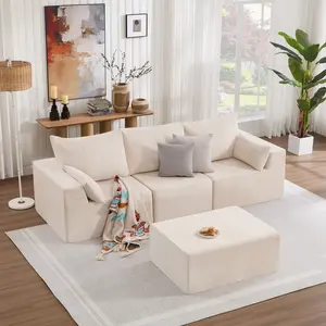 Tbfit L Shaped Cloud Sectional Sofa, Comfy Boneless Couch with Angled Armrest & Wide Deep Seat, White Chenille, Extra Cozy, No Assembly, Oversized, DealsforYouDays