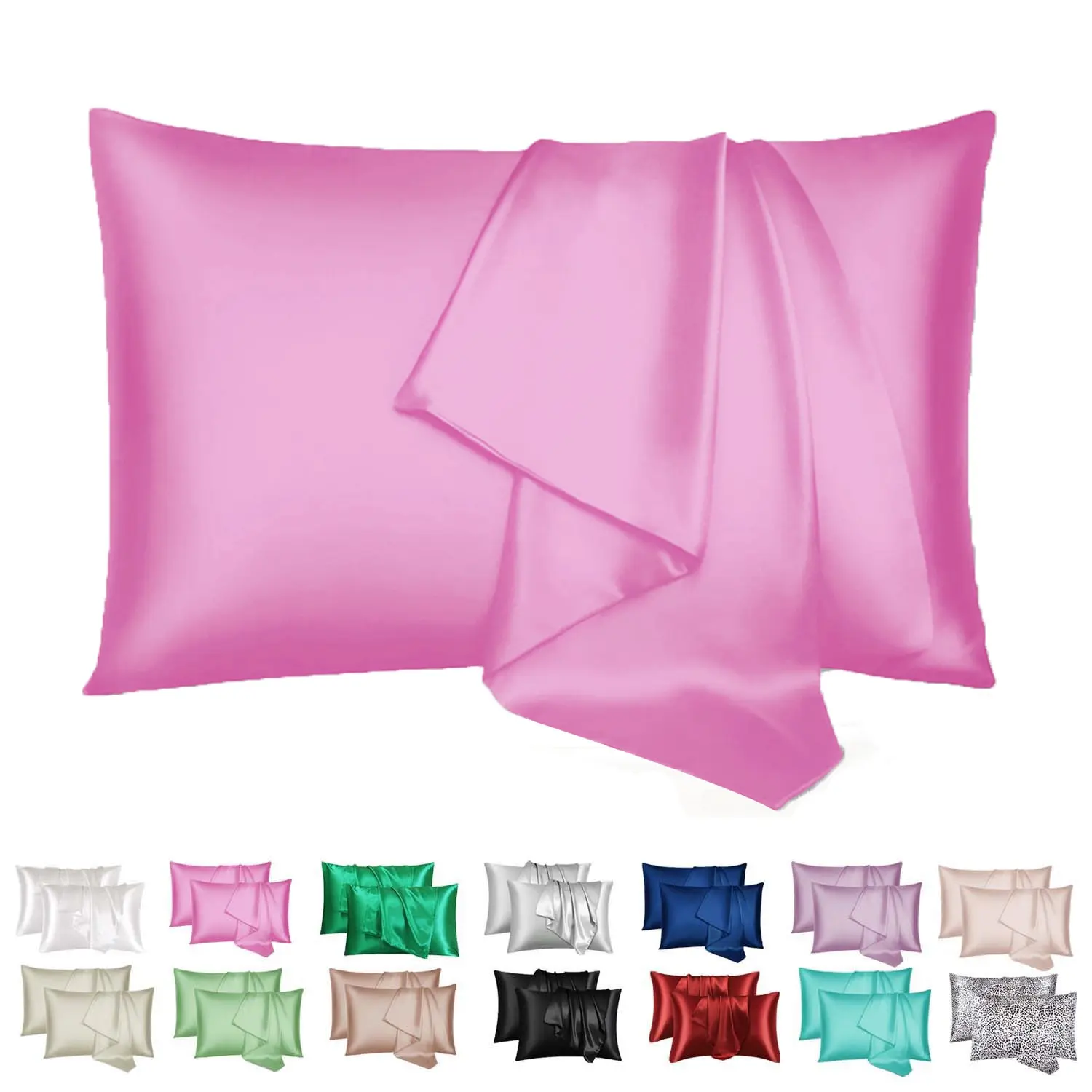 2/4-Pack Hot Pink Satin Silk Pillowcases - Cooling Luxurious Gentle on Skin Hair Care Pillow Covers - Mulberry Silk-Like Envelope Closure Vibrant Beauty Sleep Silky Soft Bedding for Bedroom (Unisex Gift, No Pillow Core)