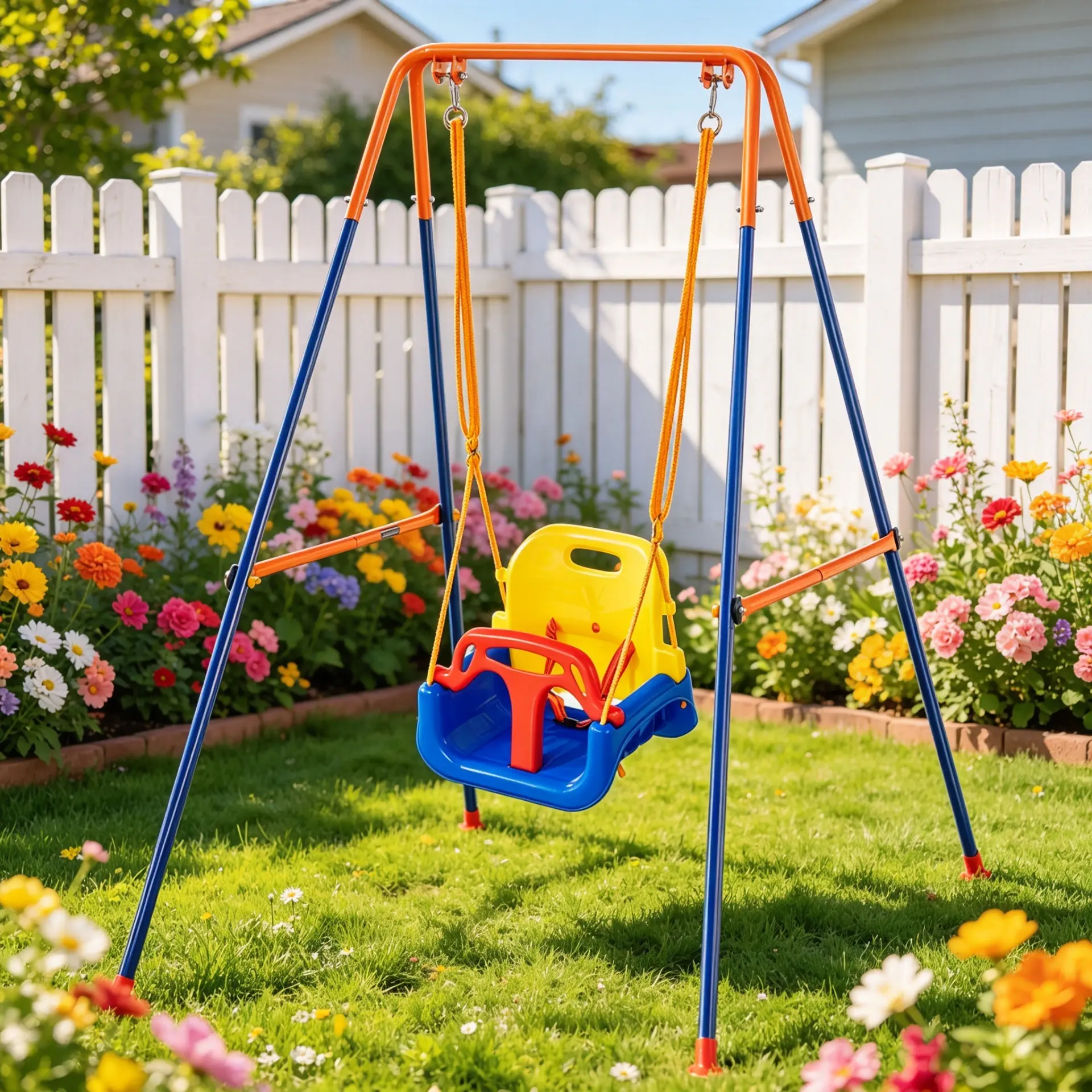 3-in-1 Foldable Metal Stand Swing Set for Backyard, Indoor/Outdoor Patio-Porch Swing with 4 Sandbags, Easy to Assemble, for Kids 3-6 & Youth 10+