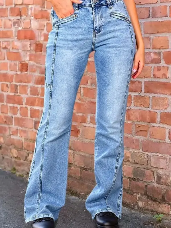 Women's Petite Flared Retro Jeans - Everyday Womenswear Bottom, Versatile Denim