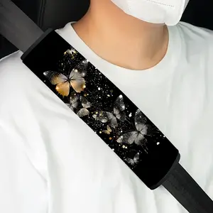 1pc 9.8x11.3 Inch Shining butterfly Pattern Car Seat Belt Shoulder guard cover, Car Decoration, Car Interior Accessories, Universal Size, Comfortable and Stylish, Quick Installation and Removal, Ideal Gift for Car Enthusiasts, Holiday Gift, 1223