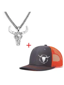 Bull Head Printing Baseball Cap & Necklace Set, Accessory Set, Street Style Unisex Baseball Cap Graphic Hat, Fashion Accessories for Men & Women, Guys