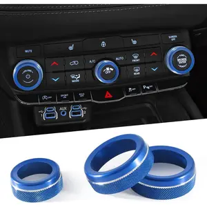 for Dodge Durango Knob Cover 2021 2022 2023 2024 2025 Air Condition Decorated Button Knob Covers AC Switch Volume Tune Controller Aluminum Alloy Trim (Blue)
