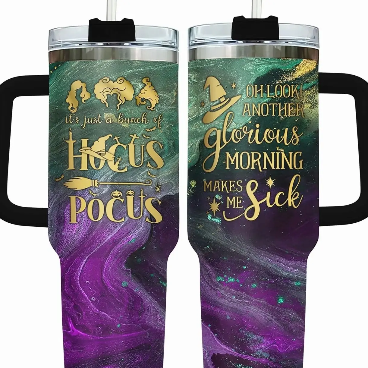 [MADE IN US] Vacuum Insulated Tumbler Hocus Pocus with Lid and Straw - Stainless Steel Travel Coffee Mug Double Wall Hot & Cold Drink Cup Leakproof Portable