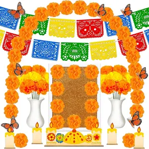 Dia De Los Muertos Decorations Shadow Box Papel Picado Marigold Butterfly Wooden Board Day of The   Ofrenda Decor Remembrance Memorial Supplies
