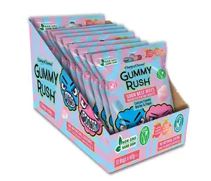 Gummy Rush Sour Belt Bites Cotton Candy Candy Pack (12 Bags x 60g) | Vegan, Non-GMO,