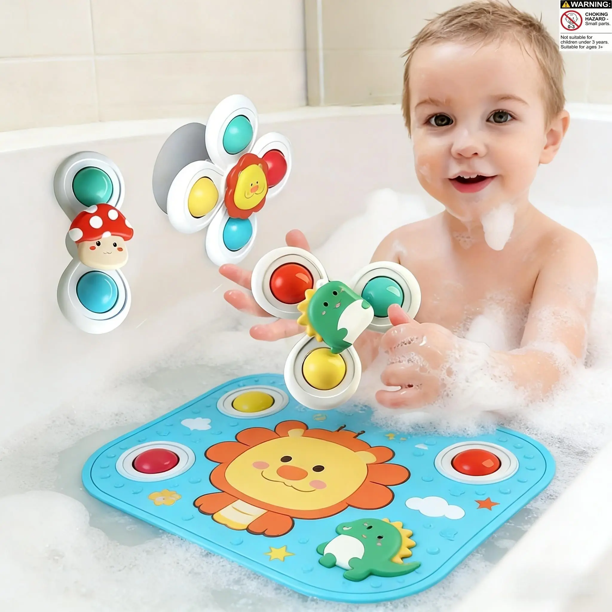 3pcs Viral Baby Suction Finger Spinners, Cartoon Animal Fidget Toys, Fine Motor Skills, Sensory Bath Travel Toys for Kids Play