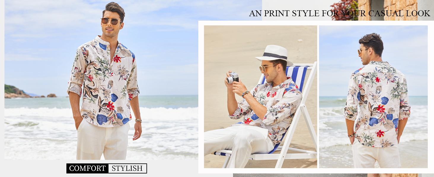 COOFANDY Men's Cotton Linen Henley Shirt Long Sleeve Hippie Casual Beach T Shirts